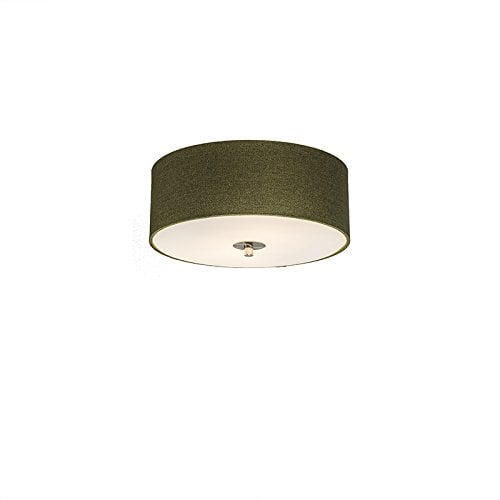 Qazqa - Modern Ländliche Deckenleuchte I Deckenlampe I Lampe I Leuchte grün 30 cm - Drum mit Schirm JuteI 2-flammig I Wohnzimmer I Schlafzimmer - Textil Zylinder I Rund - LED geeignet E27