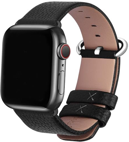 Fullmosa Cinturino per Apple Watch 41mm/40mm/38mm, Cinturini in Pelle di Ricambio Compatibile con Apple Watch Serie 9 8 7 6 5 4 3 2 1, Apple Watch SE 2/ SE, Nero