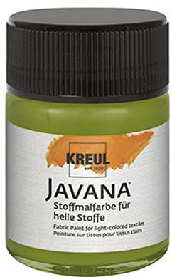KREUL 91915 - Javana Stoffmalfarbe für helle Stoffe, 50 ml Glas in olivgrün, geschmeidige Farbe auf Wasserbasis mit cremigem Charakter, dringt fasertief ein, waschecht nach Fixierung