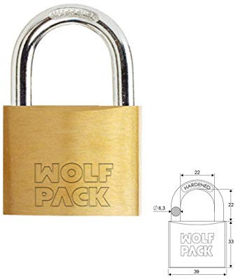WOLFPACK LINEA PROFESIONAL - Candado Laton Arco Normal Llaves Iguales 40 mm. Nº1
