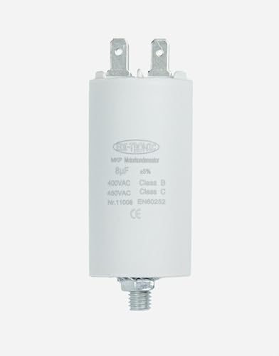 EDI-TRONIC condensateur de moteur, condensateur de travail, condensateur de démarrage, bouchon, avec cosses 6,3mm, 8µF, 450V, M8