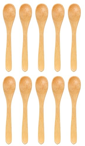 BambooMN Bamboo Spoons, Mini Salt Spoon/Tiny Wooden Spoons for Spices, Carbonized Brown Oval 4.3 - 10pcs