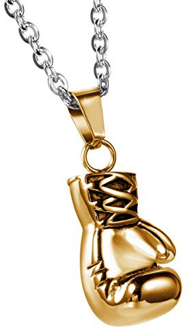 JewelryWe Schmuck Edelstahl Herrschsüchtige Boxhandschuhe Männer Anhänger mit Halskette, Herren Kette, Gold, mit Geschenk Tüte