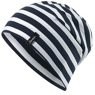 Sterntaler OCS Beanie Streifen marine, Größe 45 – Lässige Slouch Beanie Mütze aus Singlejersey (Bio) mit maritimen Streifen – Unisex Kopfbedeckung – variabel tragbar – Übergangsmütze Baby & Kind