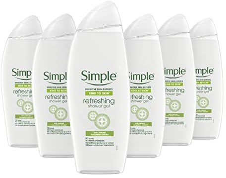 Simple Kind to Skin Refreshing Shower Gel pack of 6 UK's #1 facial skin care brand* body wash for all skin types 500 ml