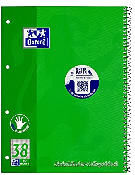Oxford 100050405 Collegeblock für Linkshänder Lineatur 38 - A4+, 80 Blatt, 90 g/qm, 4-fach Lochung