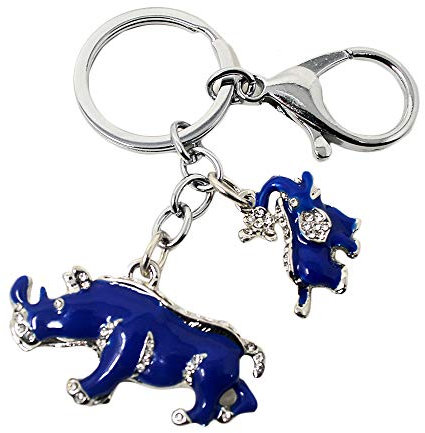 fengshuisale Feng Shui Blau Nashorn und Elefant Schutz Schlüsselanhänger Charm Amulett Handtasche zum Aufhängen W1041