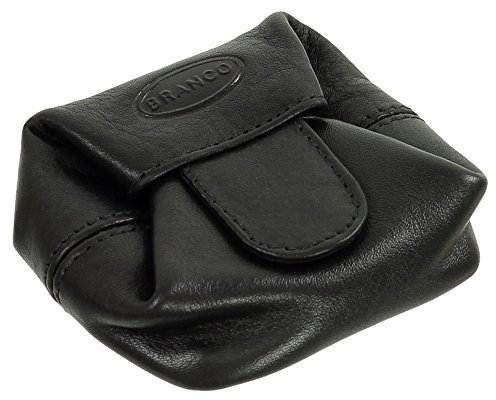 Branco Geldsäckchen Mini Geldbörse Münzbörse Minibörse Schütter Kleingeldbörse Geldbeutel Leder 6,5cm Farbe Schwarz