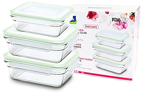 GLASSLOCK (GL-1420, 1x 480ml 2X 970ml Rechteckige Vorratsdosen aus Glas - Ofen Typ