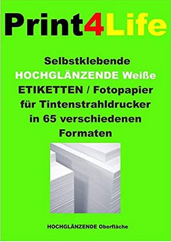 Print4Life 10x Din A4 180g /m² SELBSTKLEBENDES hochglänzendes Fotopapier ! Bis 9600 DPI bedruckbar ! Absolut Blickdicht !