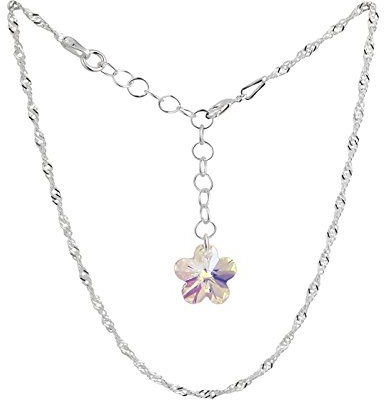 Chaîne de cheville en argent 925 avec fleur en cristal Swarovski® - Schöner-SD - Cristal type aurore boréale