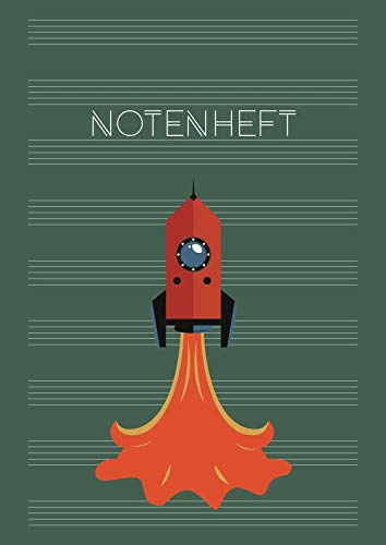 Notenheft: Schule & Unterricht & Hobby | Musik Schreibheft | DIN A4 Blanko Notensysteme mit Inhaltsverzeichnis | große Lineatur für Kinder & Anfänger - Motiv: Rakete