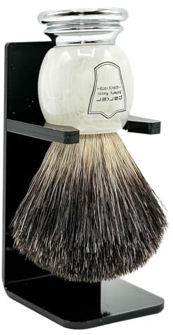 Parker 100% Black Badger Bristle Shaving Brush with Ivory Marbled Handle