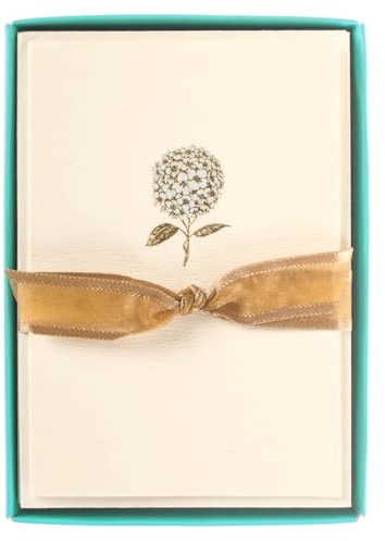 Graphique Hydrangea La Petite Presse Boxed Notecards - 10 Embellished Gold Foil Blank Cards with Matching Envelopes and Storage Box, 3.25 x 4.75 (L1346CB)