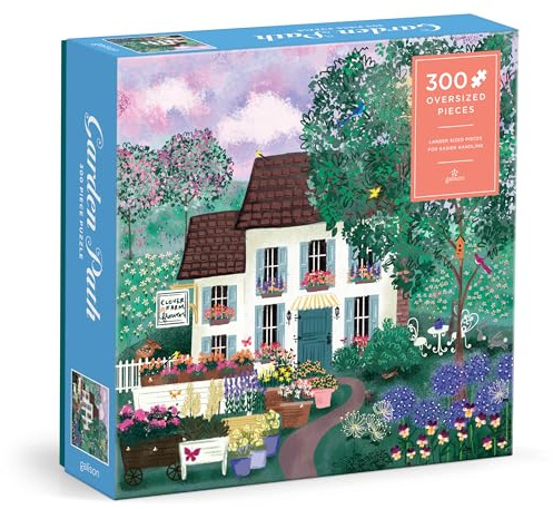 Galison Garden Path – 300 Piece Puzzle Fun and Challenging Activity with Bright and Bold Artwork of Country Cottage and Plant Path for Adults and Families