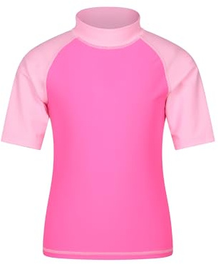 Mountain Warehouse Rashguard für Kinder - Kurzarm-Schwimmshirt für Jungen und Mädchen mit LSF 50+ UV-Schutz, schnell trocknend, Flatlock-Nähte - Schwimmen & Neoprenanzug leuchtendes Pink 7-8 Jahre