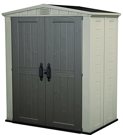 Keter Factor Schuppen für den Außenbereich, perfekt zur Aufbewahrung von Terrassenmöbeln, Gartengeräten, Fahrradzubehör, Strandkörben und Rasenmäher, Taupe & Braun