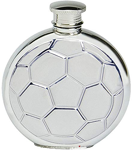 Pewter Hip Flask Round Football Soccer Ball Stamped Screw Top Engravable