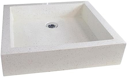 ONDÉE, Vasque à Poser Timbre 60, Le Timbre rectangulaire en Terrazzo, Vasque sans trop Plein, Livrée sans bonde ni robinetterie, Largeur 60cm, Finition Crème
