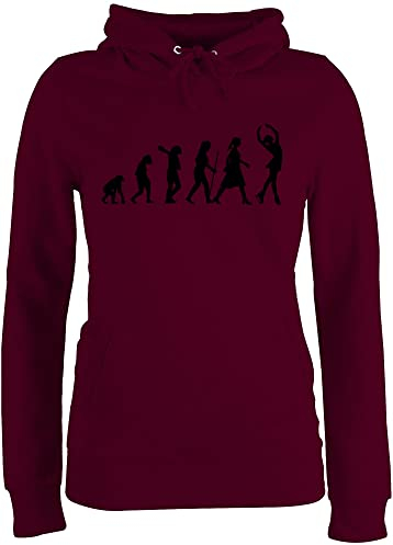 Pullover Damen Hoodie Frauen - Entwicklung und Outfit - Eisläuferin Evolution - S - Burgundrot - Skifahren Eiskunstlauf Pulli Wintersport