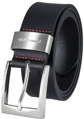 Pierre Cardin Leder-Gürtel Herren 40 mm breit, Gürtel Herren Vollrindleder mit Metallschlaufe schwarz, Size:130