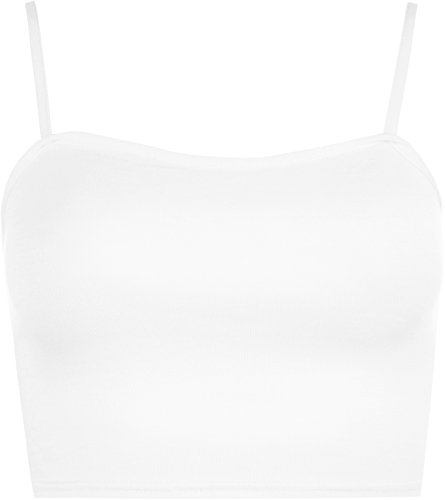 WearAll - Damen Camisole Träger Crop Bralet Vest Top - Weiß - 36-38