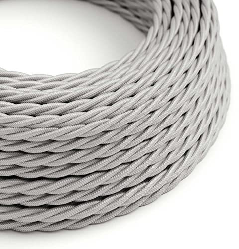 creative cables Cavo Elettrico trecciato Rivestito in Tessuto Effetto Seta Tinta Unita Argento TM02-1 Metri, 3x0.75