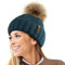 TOSKATOK Damen Chunky weichen Kabel Stricken Hut mit gem�tlichem Fleecefutter und abnehmbarem Kunstpelz Pompom-Teal