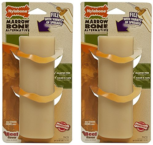 Nylabone Power Chew Fillable Marrow Bone, Beef Flavor Large Dog Toy - 2 Pack