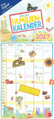 Gabi Kohwagner Unser Familienkalender 2027: Liebevoll illustrierter Kalender für Familien mit handschriftlichen Details. Wandkalender 2027 mit 5 Spalten.