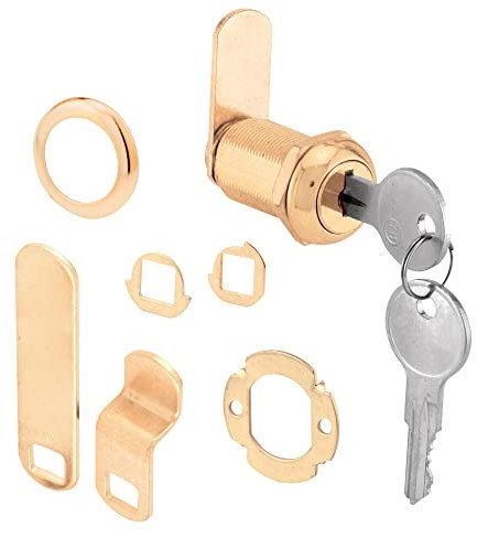 PRIME-LINE U 9946 13/16 in, Steel, Brass Plated, Keyed Drawer and Cabinet Cam Lock