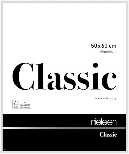 nielsen Bilderrahmen, 50 x 60 cm, Aluminium, Weiß glanz, Posterrahmen zum Aufhängen im Hoch- & Querformat, Echtglas, Classic