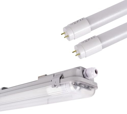 B·LED BARCELONA LED Feuchtraumleuchte Doppelter wasserdichter Lampenschirm, 150 cm + 2 LED-Röhren T8, 24 W, 6000 K