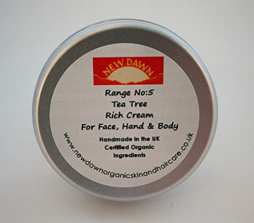 Organic Natural Tea Tree Rich Cream/Moisturiser for Dry skin - Range No.5 - Made with Coconut, Rosehip and Starflower Oil (75ml)