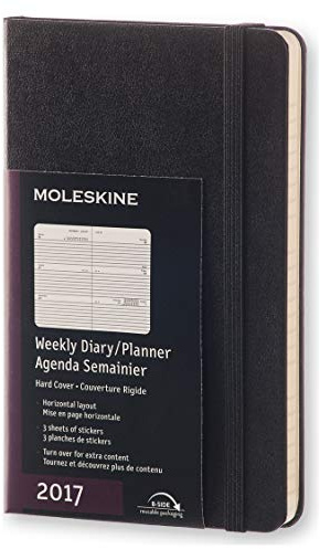 Moleskine Wochenkalender, Taschenkalender, 12 Monate 2017, Horizontal, Pocket, A6, Hard Cover, schwarz