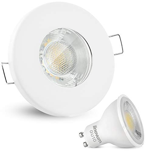 linovum Spot LED encastrable plat IP65 avec protection contre l'eau – avec lampe LED GU10 3 W Blanc neutre – Spot de plafond pour salle de bain et douche