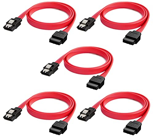 CableCreation SATA III Cable, [5-Pack] 8-Inch/ 0.6FT SATA III 6.0 Gbps 7pin Female to Female Data Cable with Locking Latch, Red