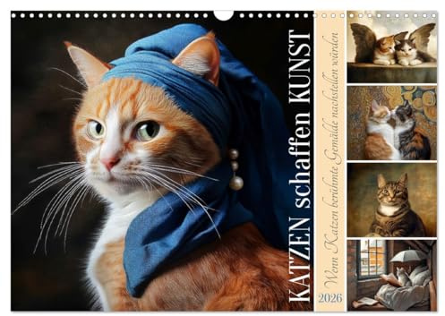 Katzen schaffen Kunst (Wandkalender 2026 DIN A3 quer), CALVENDO Monatskalender: Berühmte Gemälde nach Katzenart (CALVENDO Kunst)
