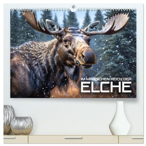 Im magischen Reich der Elche (hochwertiger Premium Wandkalender 2026 DIN A2 quer), Kunstdruck in Hochglanz: Die majestätischen Wesen der nördlichen ... mit künstlicher Intelligenz (CALVENDO Tiere)
