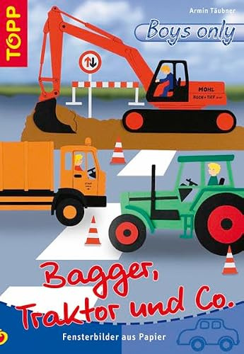 Bagger, Traktor und Co.: Fensterbilder aus Papier