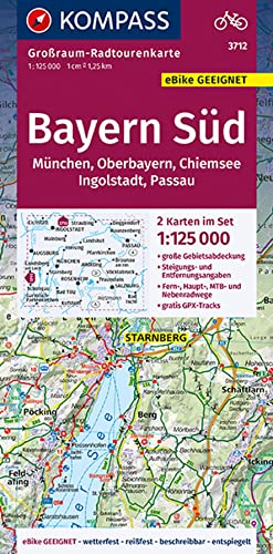 KOMPASS Großraum-Radtourenkarte 3712 Bayern Süd, Oberbayern, Chiemsee, Ingolstadt, Passau, München 1:125.000: 2 Karten im Set, reiß- und wetterfest, ... (KOMPASS Großraum Fahrradkarte, Band 3712)