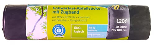 inapa Müllsack/Gartenabfallsack Secolan 120l mit Zugband – ✓tropfsicher ✓belastbar ✓100% recyclingfähig – 1 Rolle/10 Stück