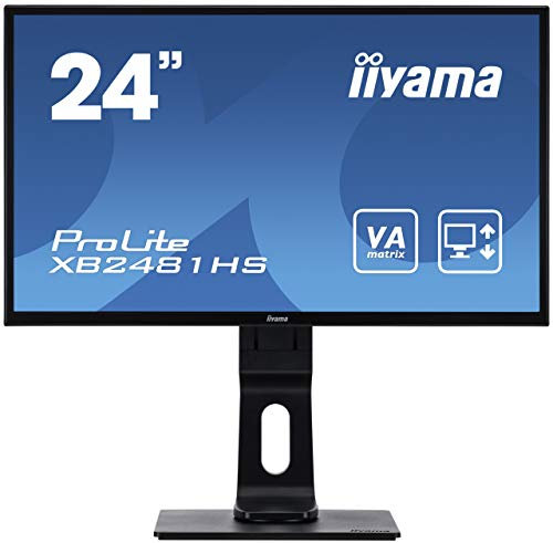 iiyama XB2481HS-B 24 Inch VA LCD with slim bezel, 6ms, Full HD 1920x1080, 250 cd/m² Brightness, 1x HDMI,1 x DVI, 1 x VGA, 2 x 2W Speakers, Height Adjustable Stand