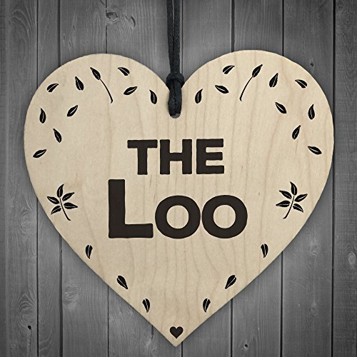 RED OCEAN The Loo Wooden Hanging Heart Plaque Toilet Door Shabby Chic Bathroom Sign Gift
