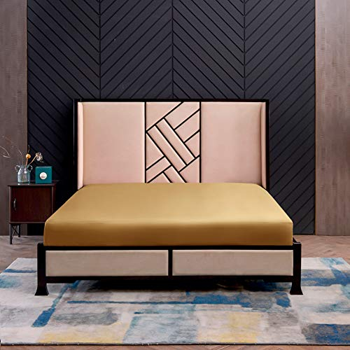 THXSILK Spannbettlaken Seide Bettlaken 180x200, Gold Seiden Bettlaken, 100% Reine 19 Momme Maulbeerseide Bettwäsche Spannbetttuch für Standardmatratze 30cm