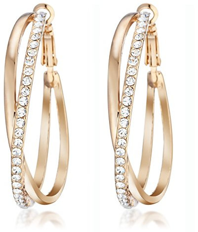 Gemini Ohrreifen (Rose Gold, 18K), attraktive Glitzer & Strass Elemente, Thin Form, sehr leicht, für jeden Anlass, beliebt bei Girls & Damen, 1,2 cm Durchmesser