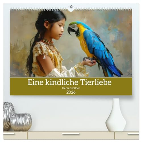 Eine kindliche Tierliebe - Herzensbilder (hochwertiger Premium Wandkalender 2026 DIN A2 quer), Kunstdruck in Hochglanz: Magie der Freundschaft (CALVENDO Menschen)