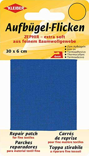 Kleiber Extra Soft Fine Cotton Iron On Repair Tape, 30cm x 6 cm, Middle Blue