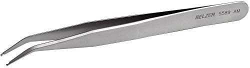 Bahco 5589 AM SMD Tweezers with grooved Tips 30° Angled 120mm of Stainless Steel, Silver
