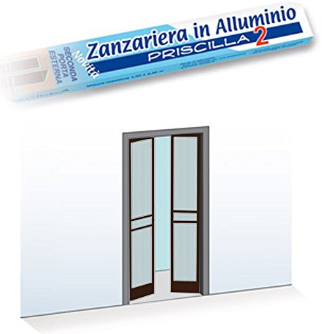 Zanzariera 2 porte battente 150x240cm riducibile marrone telaio alluminio 0954